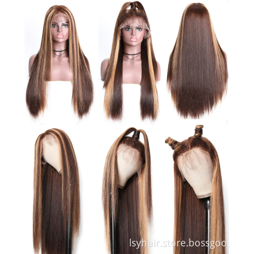 Human Hair Wigs With Lace Frontal Blonde Brown Highlight Mix Color Custom Wig, Private Label Personal Design Wig